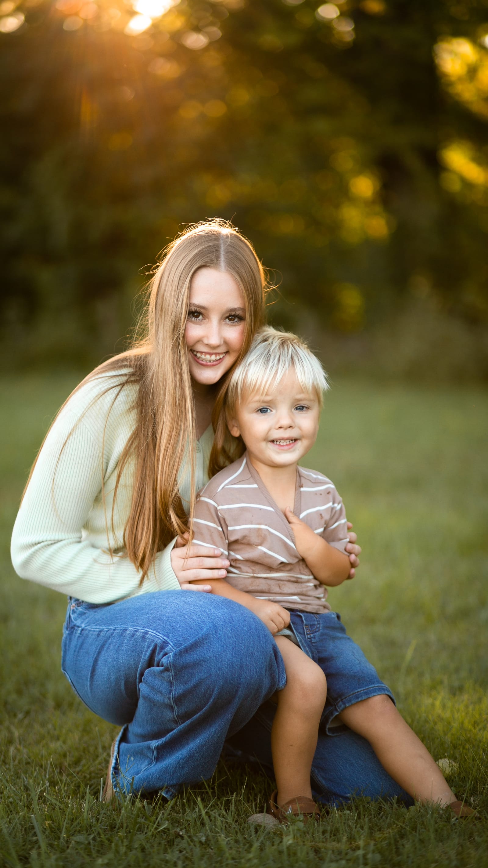 Mother and son portrait in golden light