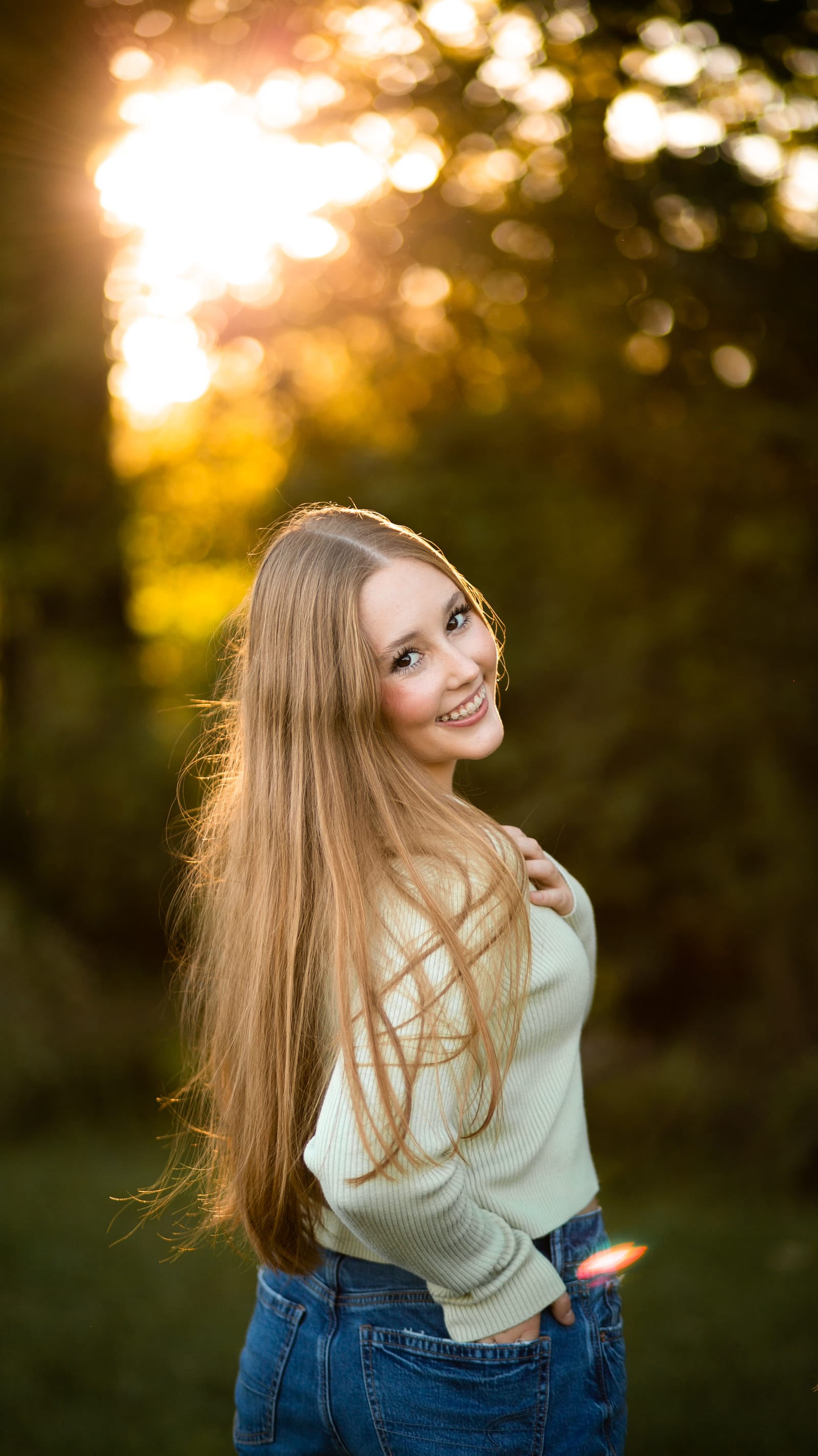 Portrait with flowing hair in golden light