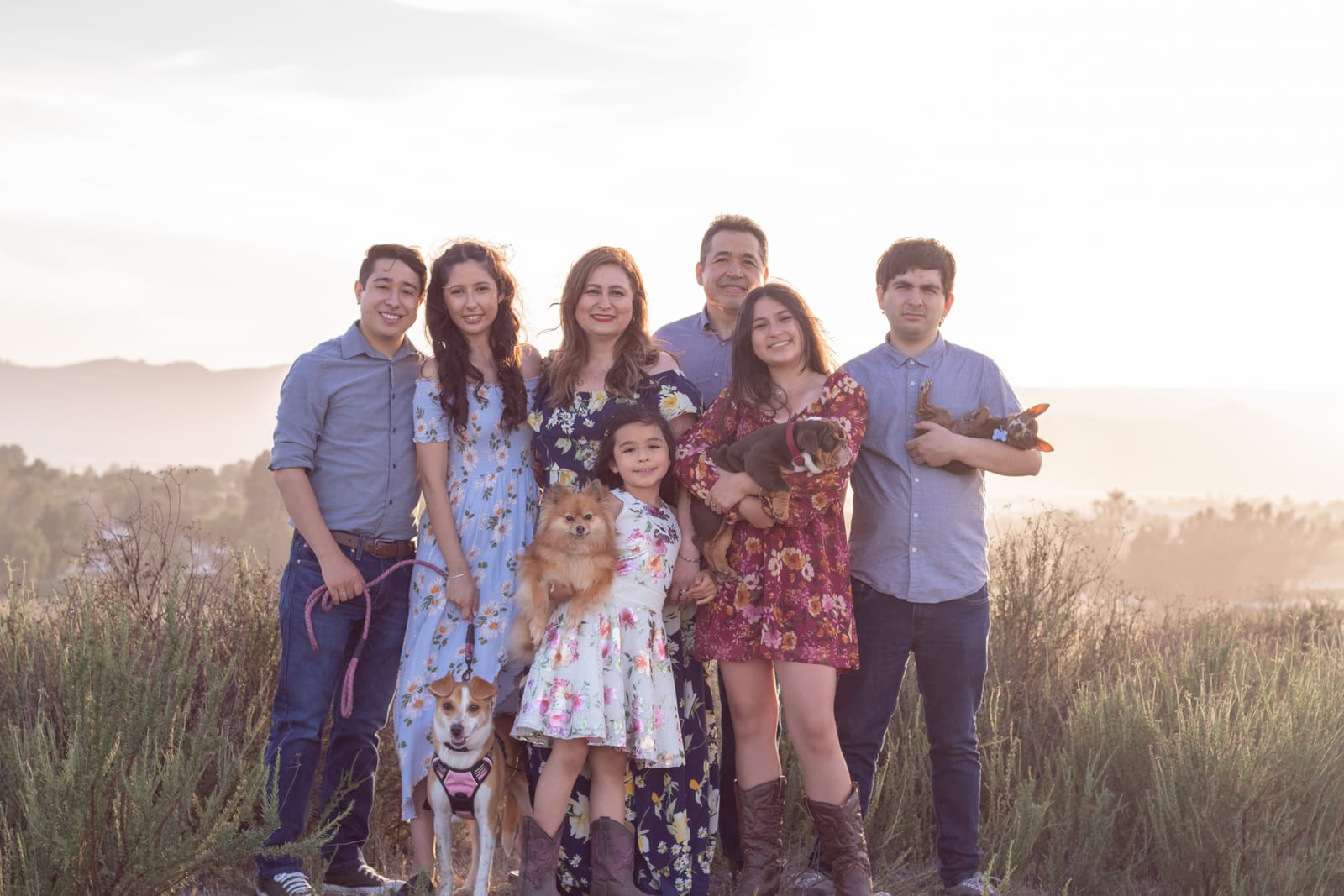 Large family portrait at golden hour